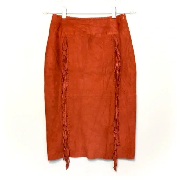 Tamara Mellon rust suede fringe skirt - Picture 7 of 11
